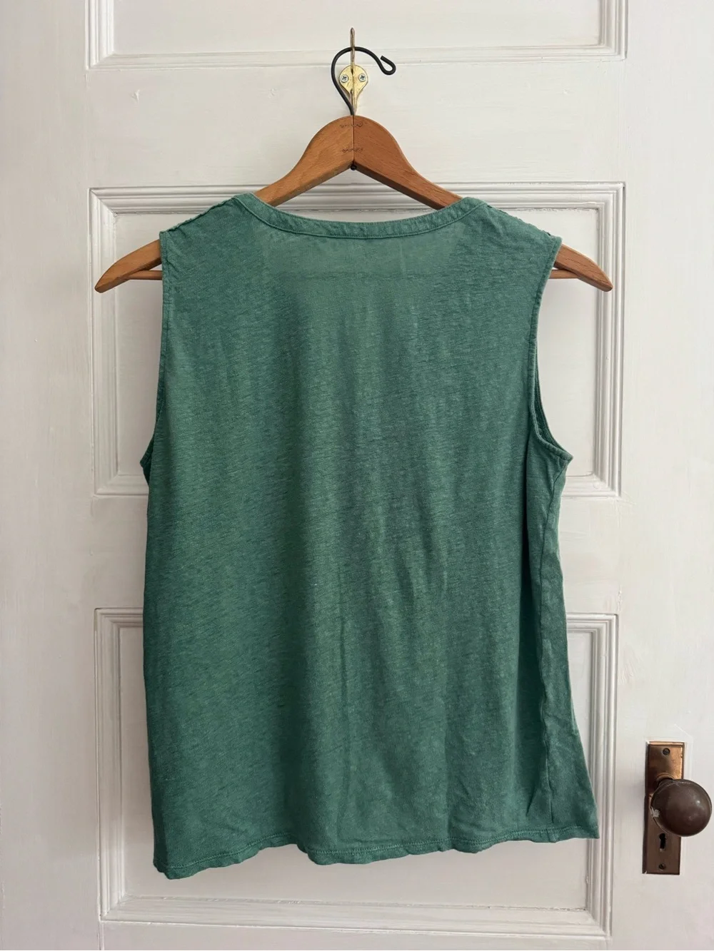 Garnet Hill Green Sleeveless Henley Tank with Lace Shoulders - Picture 2 of 5